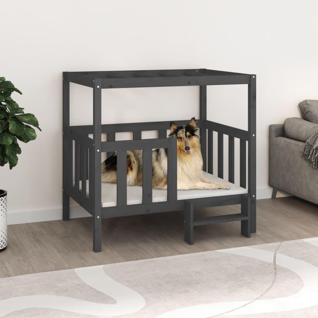 Hundeseng 105,5x83,5x100 cm massivt fyrretræ grå