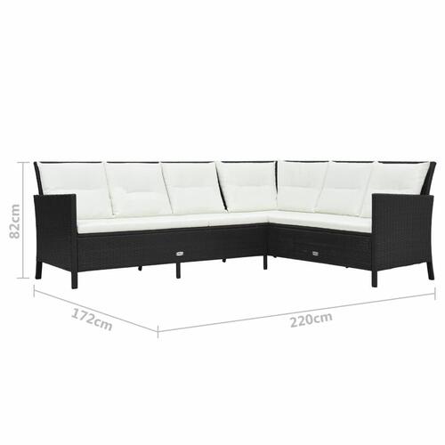 Haveloungesæt 3 dele med hynder polyrattan sort