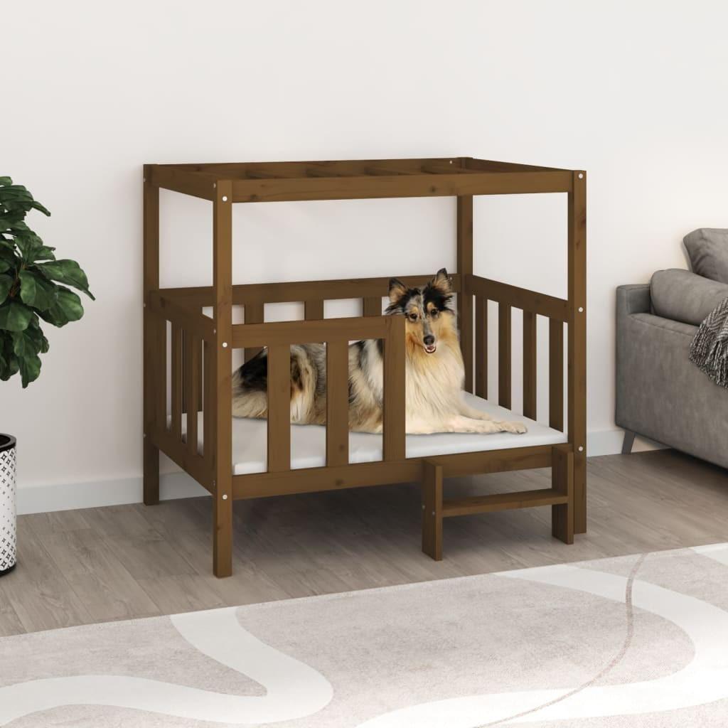 Hundeseng 105,5x83,5x100 cm massivt fyrretræ gyldenbrun