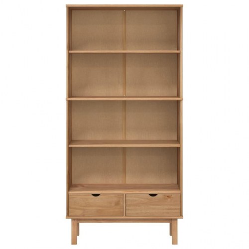 Bogreol OTTA med 2 skuffer - massivt fyrretræ, brun 88×35×180 cm