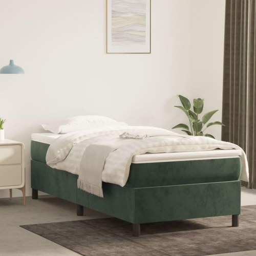 Boxspring sengeramme i fløjl - mørkegrøn 90 × 190 cm