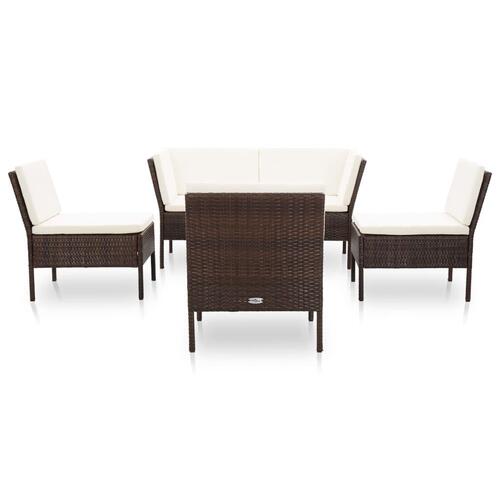 Haveloungesæt 6 dele med hynder polyrattan brun