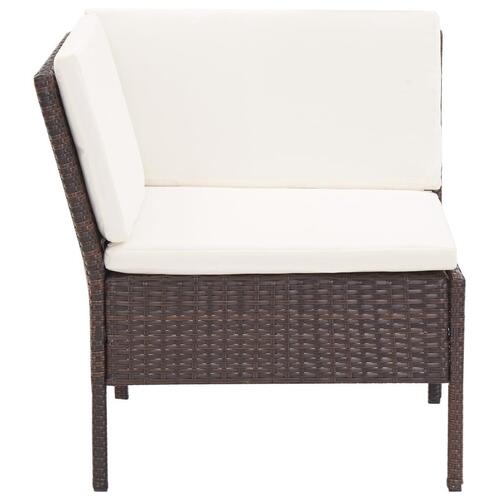 Haveloungesæt 6 dele med hynder polyrattan brun