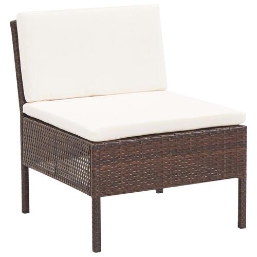 Haveloungesæt 6 dele med hynder polyrattan brun