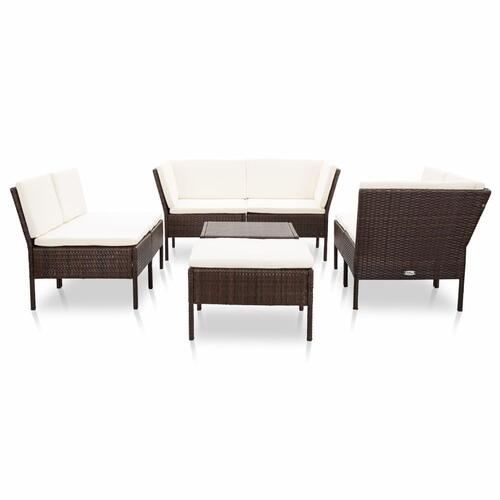 Haveloungesæt 8 dele med hynder polyrattan brun