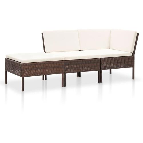 Haveloungesæt 8 dele med hynder polyrattan brun