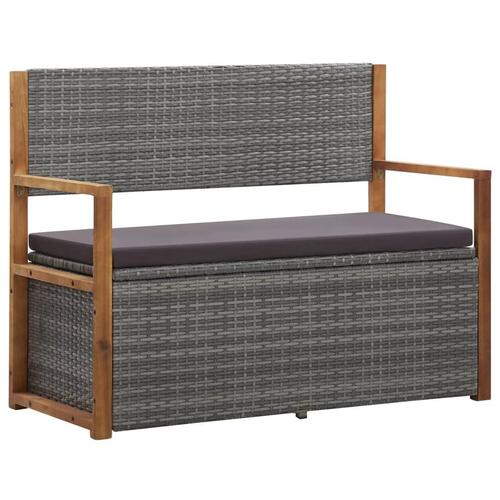 Havebænk 115 cm polyrattan og massivt akacietræ grå