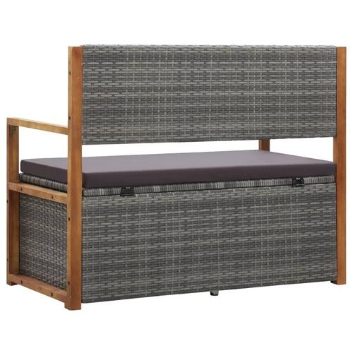 Havebænk 115 cm polyrattan og massivt akacietræ grå