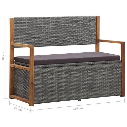 Havebænk 115 cm polyrattan og massivt akacietræ grå