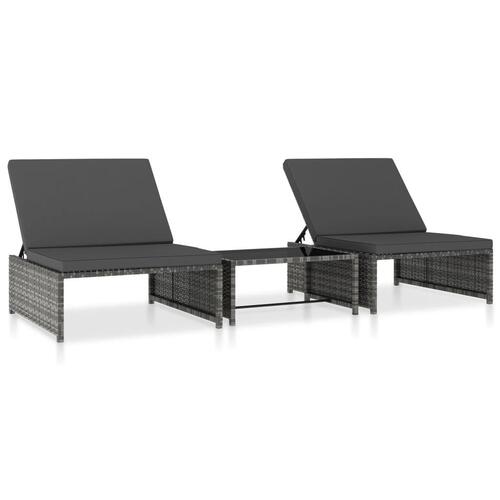Liggestole med bord 2 stk. polyrattan grå