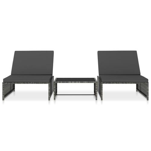 Liggestole med bord 2 stk. polyrattan grå