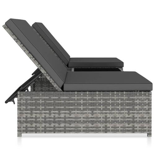 Liggestole med bord 2 stk. polyrattan grå