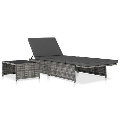 Liggestole med bord 2 stk. polyrattan grå