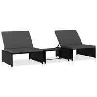 Liggestole 2 stk. med bord polyrattan sort