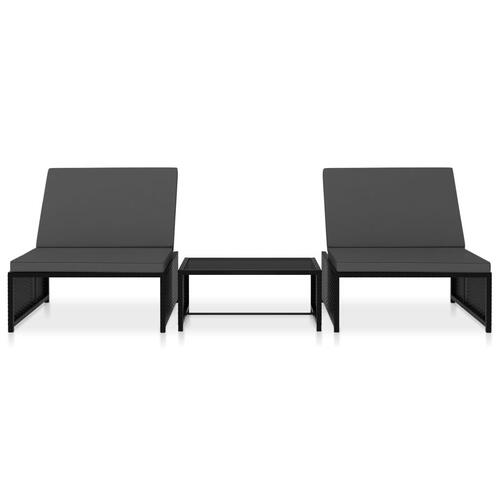 Liggestole 2 stk. med bord polyrattan sort