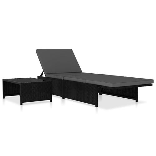 Liggestole 2 stk. med bord polyrattan sort