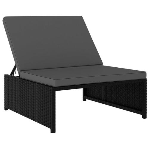 Liggestole 2 stk. med bord polyrattan sort
