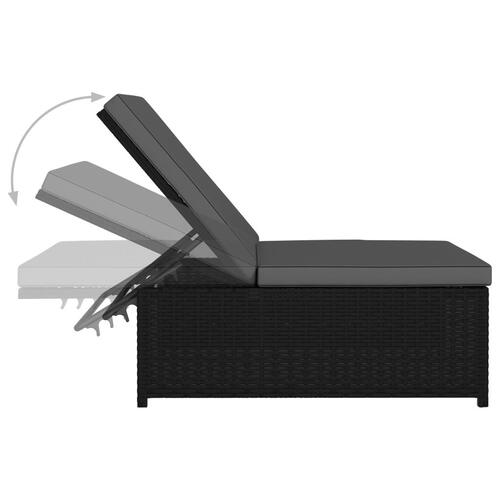 Liggestole 2 stk. med bord polyrattan sort