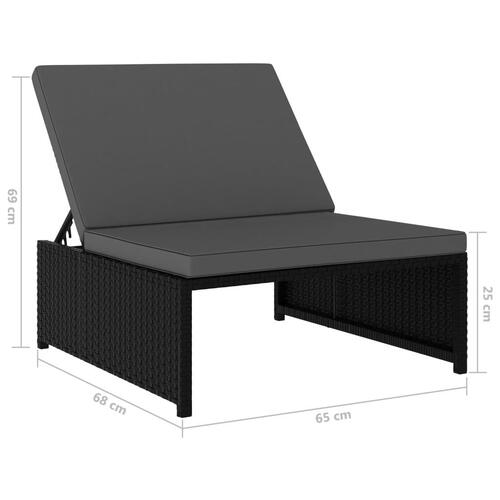 Liggestole 2 stk. med bord polyrattan sort