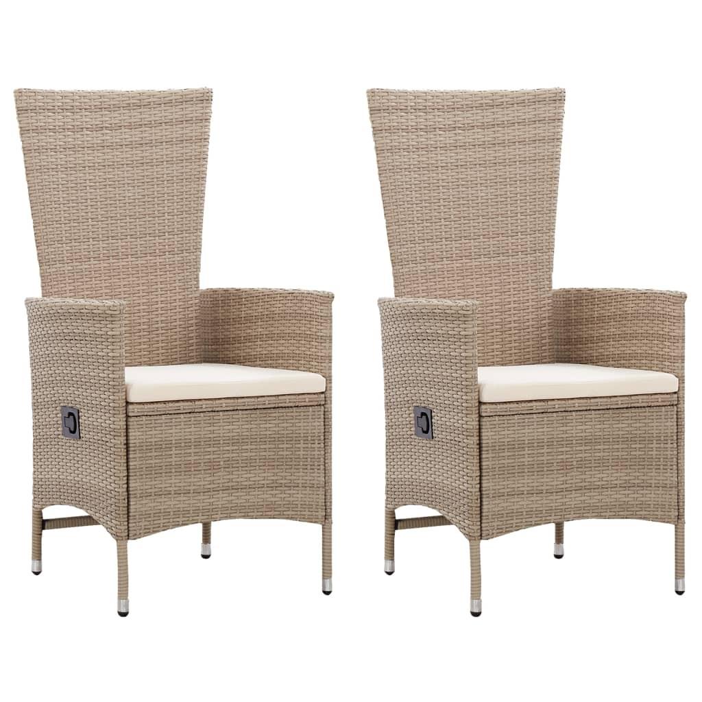 Udendørsstole 2 stk. med hynder polyrattan beige