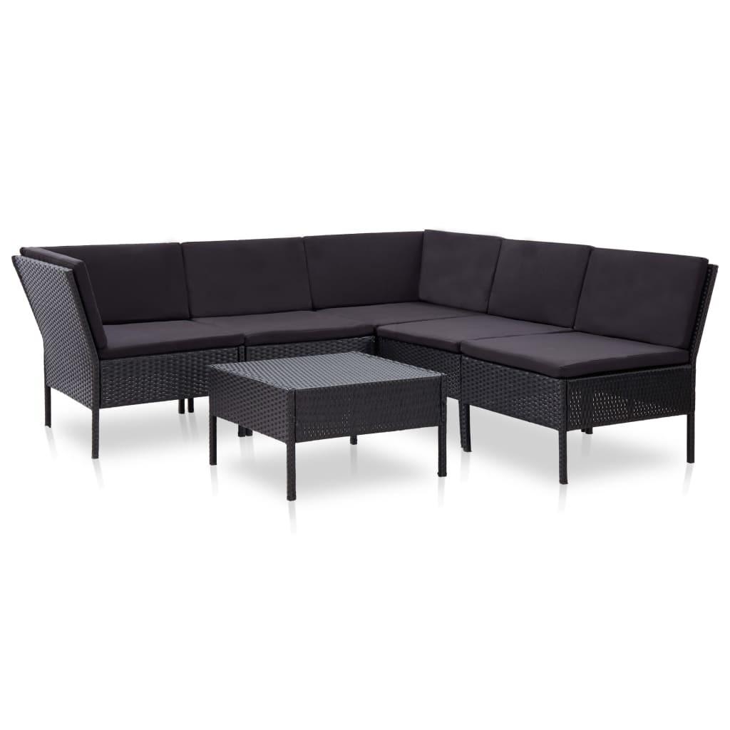 Haveloungesæt 6 dele med hynder polyrattan sort