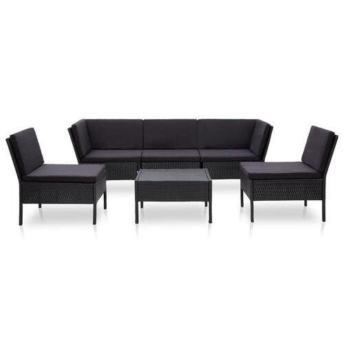 Haveloungesæt 6 dele med hynder polyrattan sort