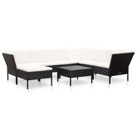 Haveloungesæt 8 dele med hynder polyrattan sort