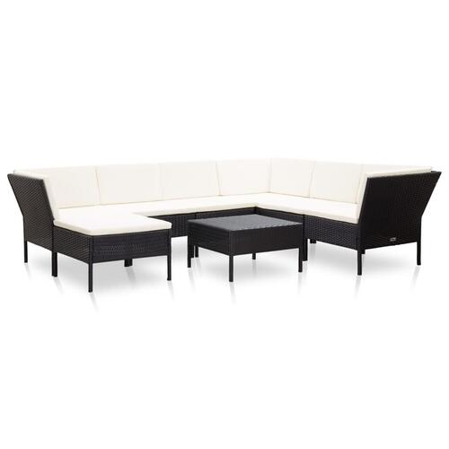 Haveloungesæt 8 dele med hynder polyrattan sort
