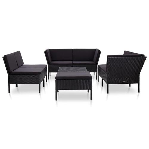 Haveloungesæt 8 dele med hynder polyrattan sort