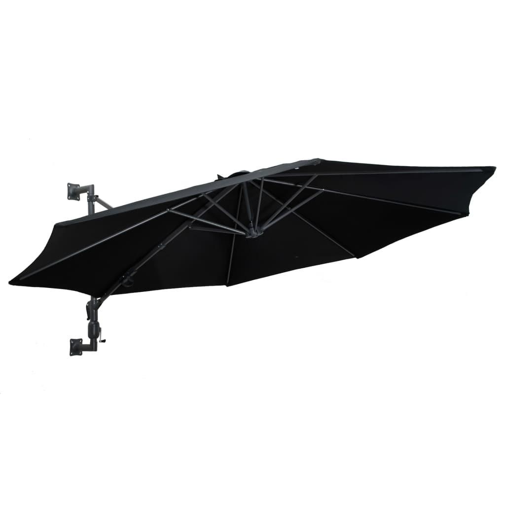 Væghængt parasol med metalstang 300 cm sort
