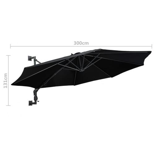 Væghængt parasol med metalstang 300 cm sort