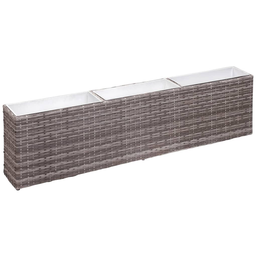 Plantekasse med 3 krukker 150x20x40 cm polyrattan grå