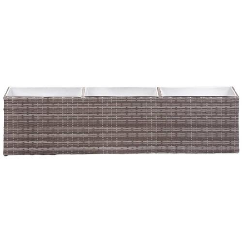 Plantekasse med 3 krukker 150x20x40 cm polyrattan grå