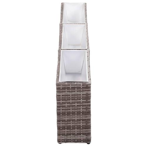Plantekasse med 3 krukker 150x20x40 cm polyrattan grå