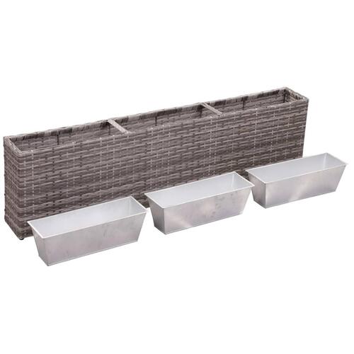 Plantekasse med 3 krukker 150x20x40 cm polyrattan grå