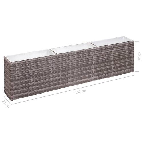 Plantekasse med 3 krukker 150x20x40 cm polyrattan grå