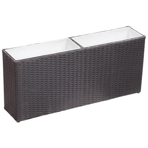 Plantekasse med 2 krukker 90x20x40 cm polyrattan sort