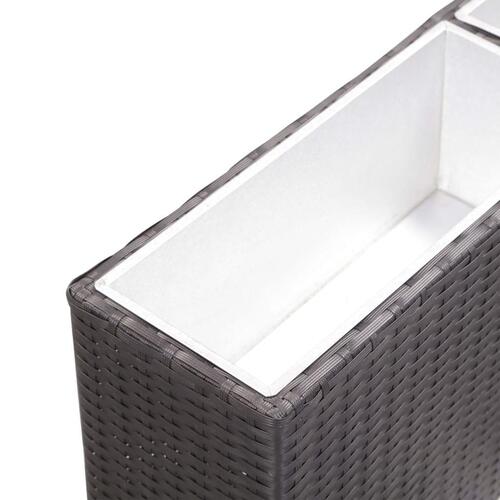 Plantekasse med 2 krukker 90x20x40 cm polyrattan sort