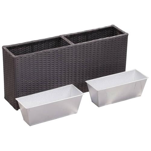 Plantekasse med 2 krukker 90x20x40 cm polyrattan sort