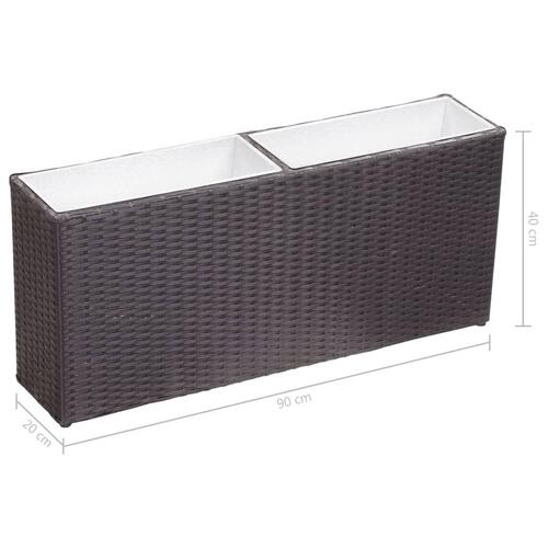 Plantekasse med 2 krukker 90x20x40 cm polyrattan sort
