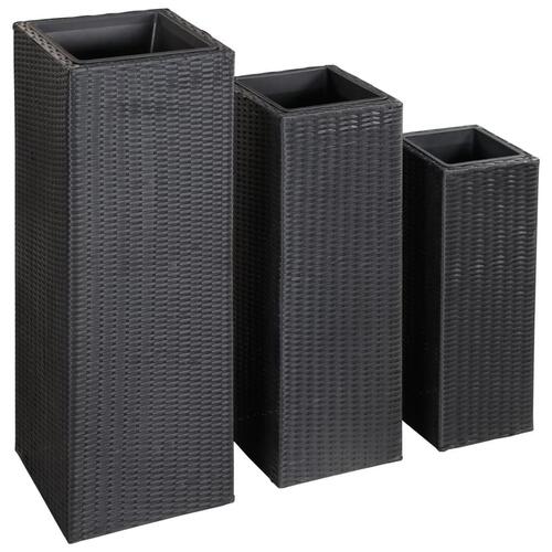 Hævede plantekasser 3 stk. polyrattan sort