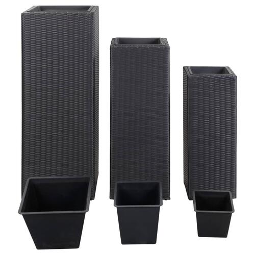Hævede plantekasser 3 stk. polyrattan sort