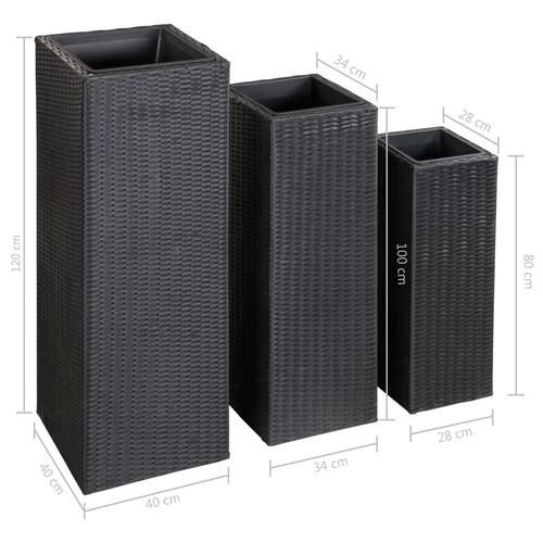 Hævede plantekasser 3 stk. polyrattan sort