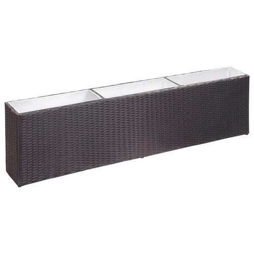 Plantekasse med 3 krukker 150x20x40 cm polyrattan sort