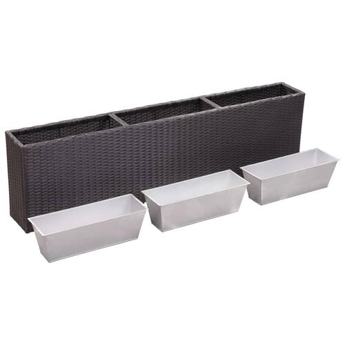 Plantekasse med 3 krukker 150x20x40 cm polyrattan sort