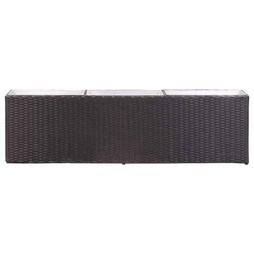 Plantekasse med 3 krukker 150x20x40 cm polyrattan sort