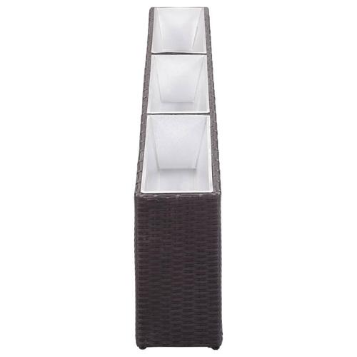 Plantekasse med 3 krukker 150x20x40 cm polyrattan sort