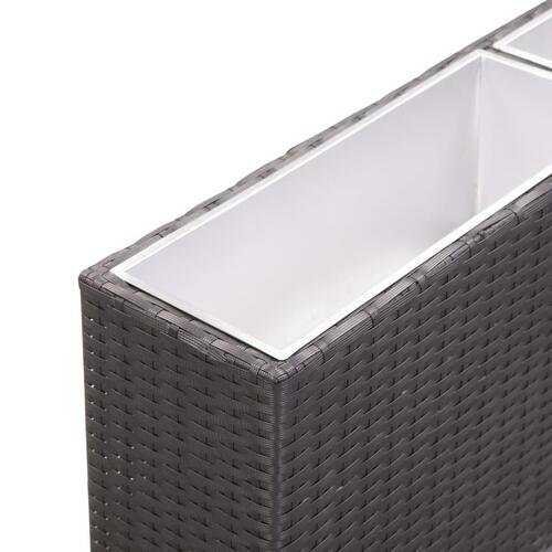 Plantekasse med 3 krukker 150x20x40 cm polyrattan sort