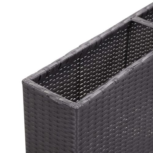 Plantekasse med 3 krukker 150x20x40 cm polyrattan sort