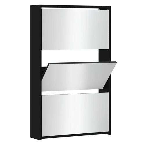 Skoskab med spejl 3 hylder 63x17x102,5 cm sort